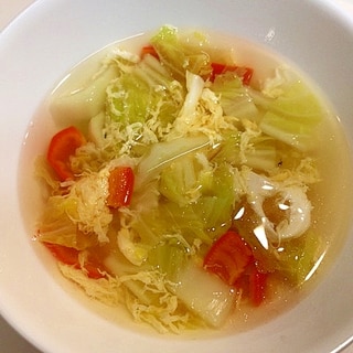 簡単レシピ☆赤ピーマンと白菜の卵スープ